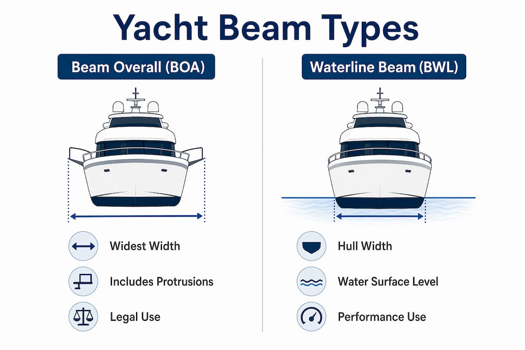 Infographic comparing yacht beam overall and waterline beam