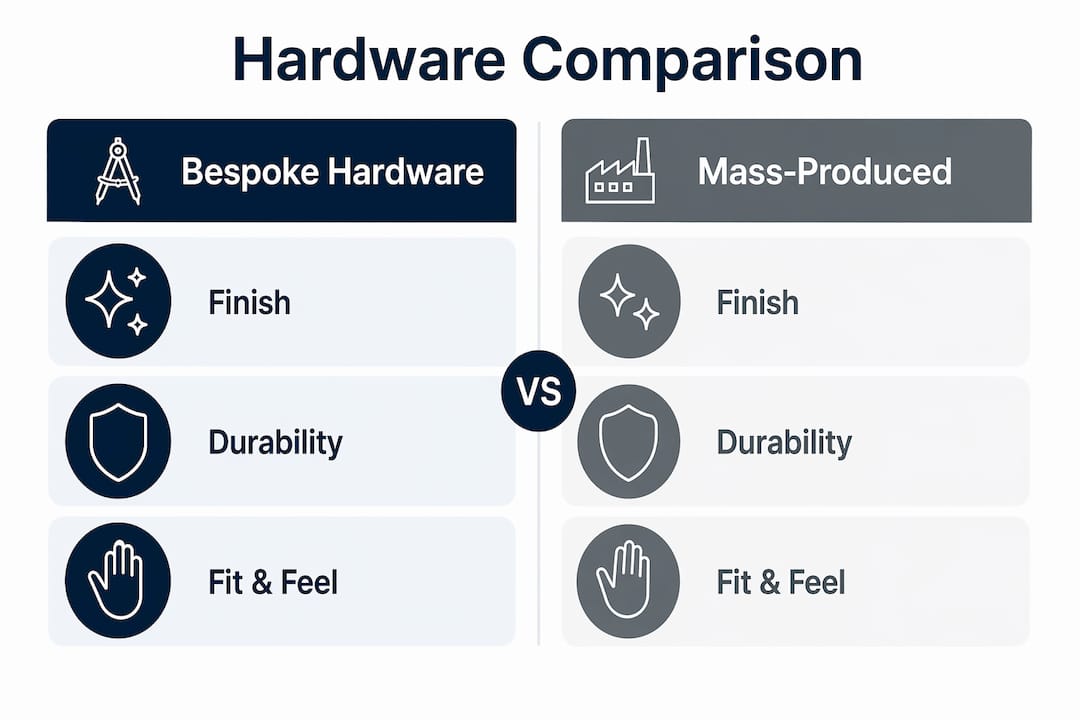 Infographic comparing bespoke and mass-produced yacht hardware