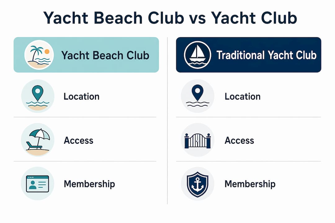 Infographic comparing yacht beach clubs and traditional yacht clubs