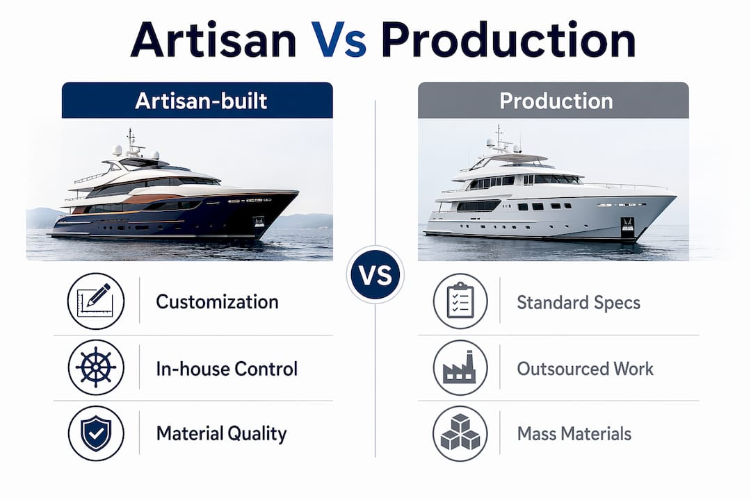 Infographic comparing artisan and production yachts