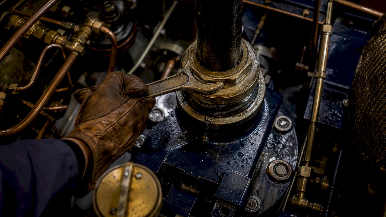 Hand adjusting gland nut on stuffing box