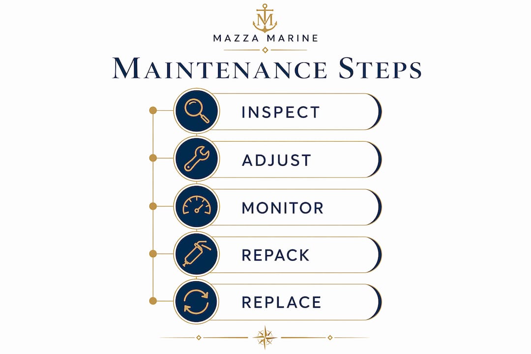 Infographic detailing stuffing box maintenance steps
