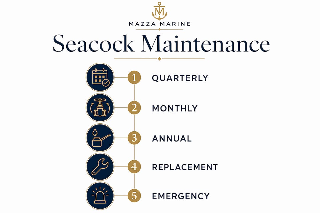 Infographic showing seacock maintenance schedule and steps