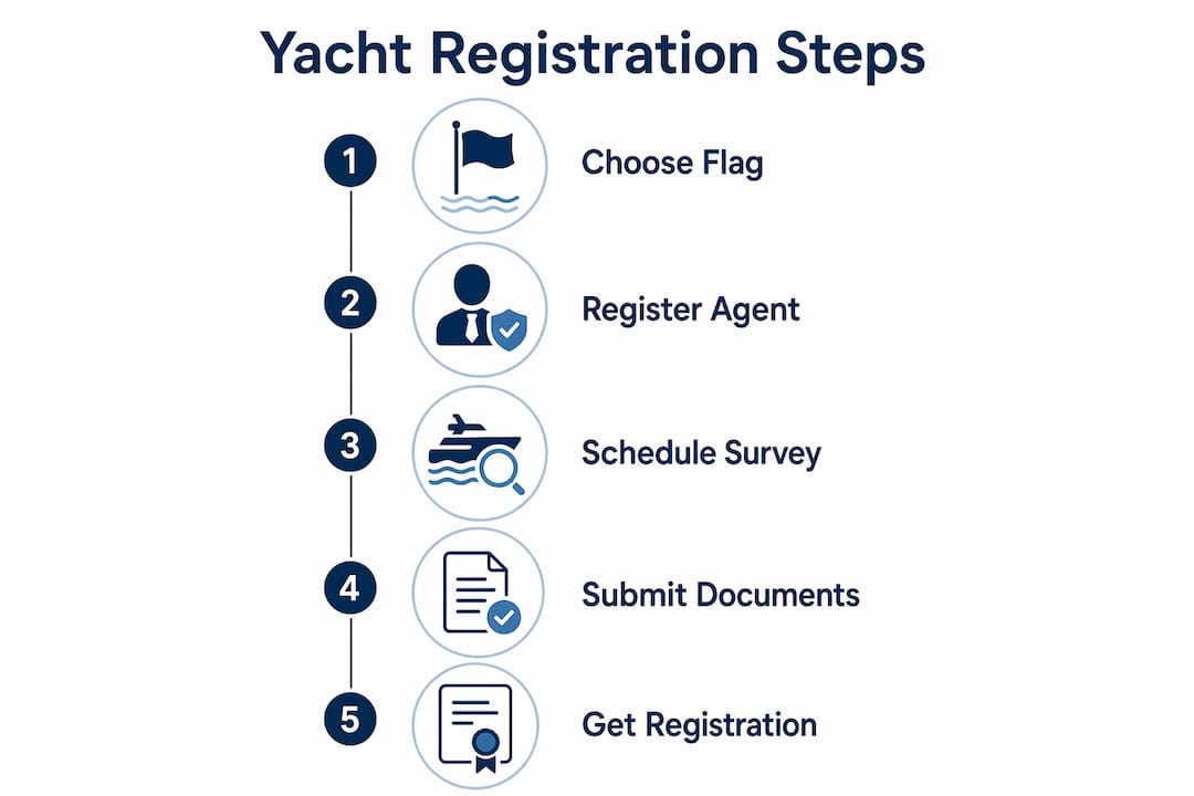 Infographic illustrating yacht registration step-by-step process