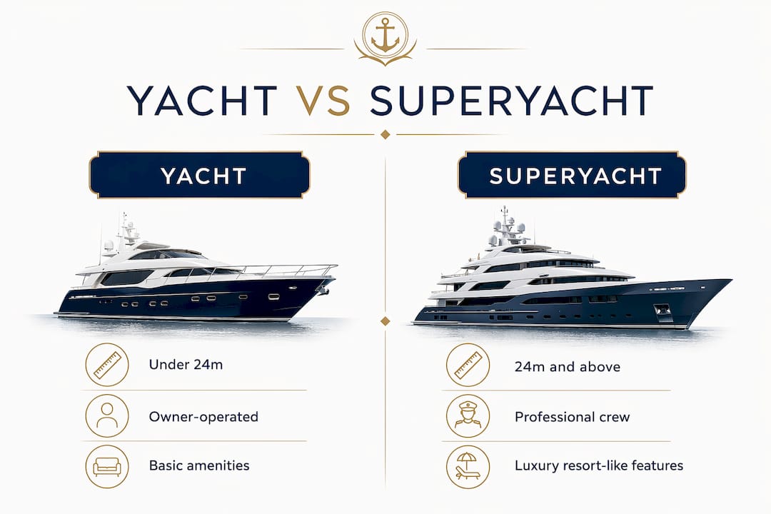 Comparison infographic of yacht and superyacht features