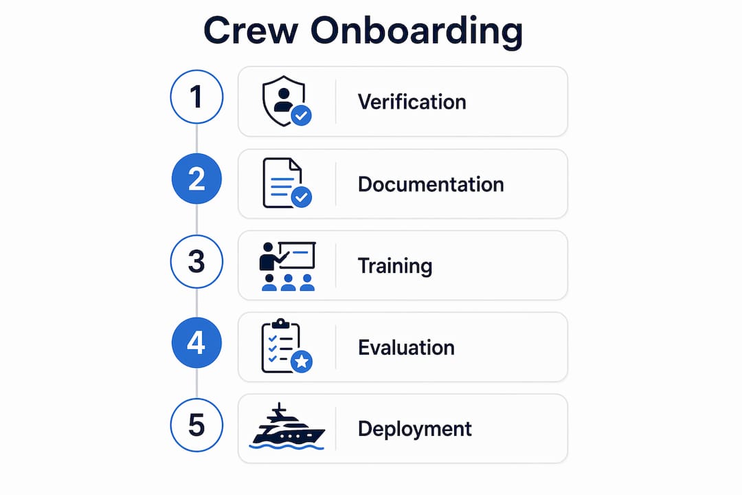 Infographic of yacht crew onboarding step-by-step process