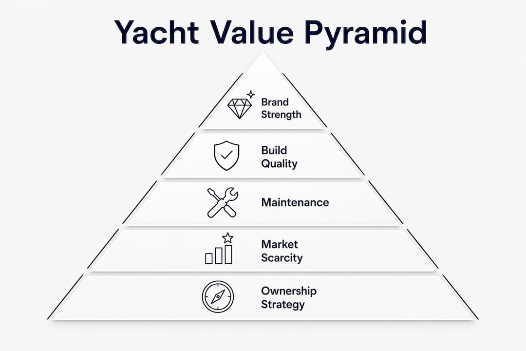 Pyramid infographic showing yacht value retention factors