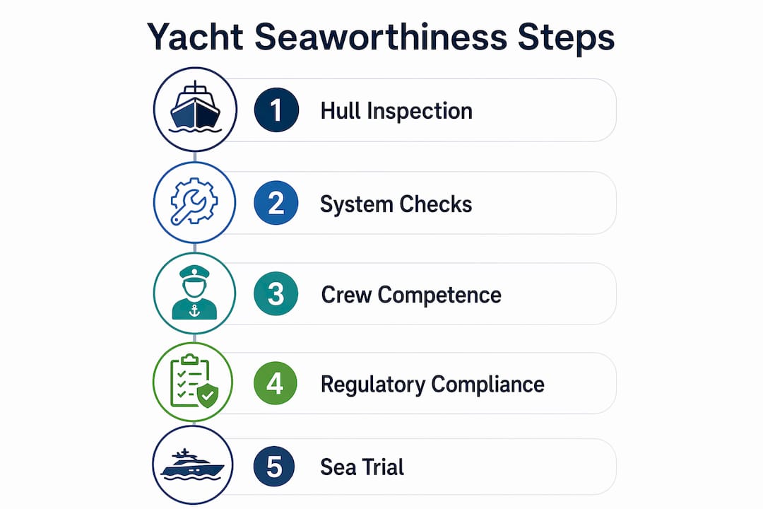 Infographic illustrating yacht seaworthiness steps