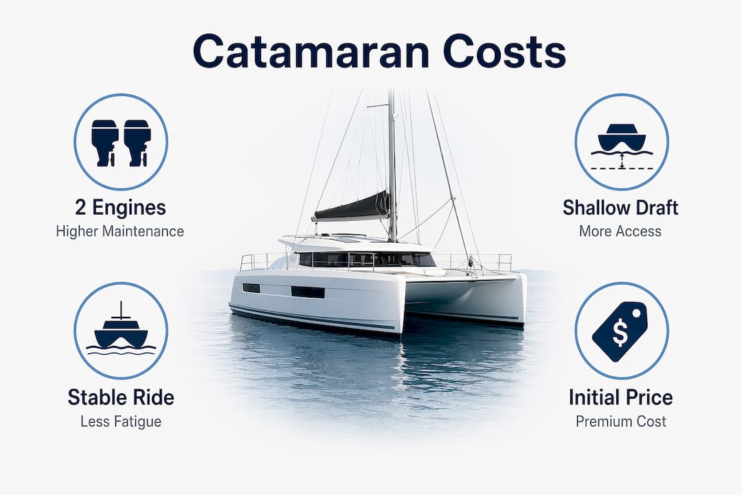 Infographic outlining key catamaran costs and benefits