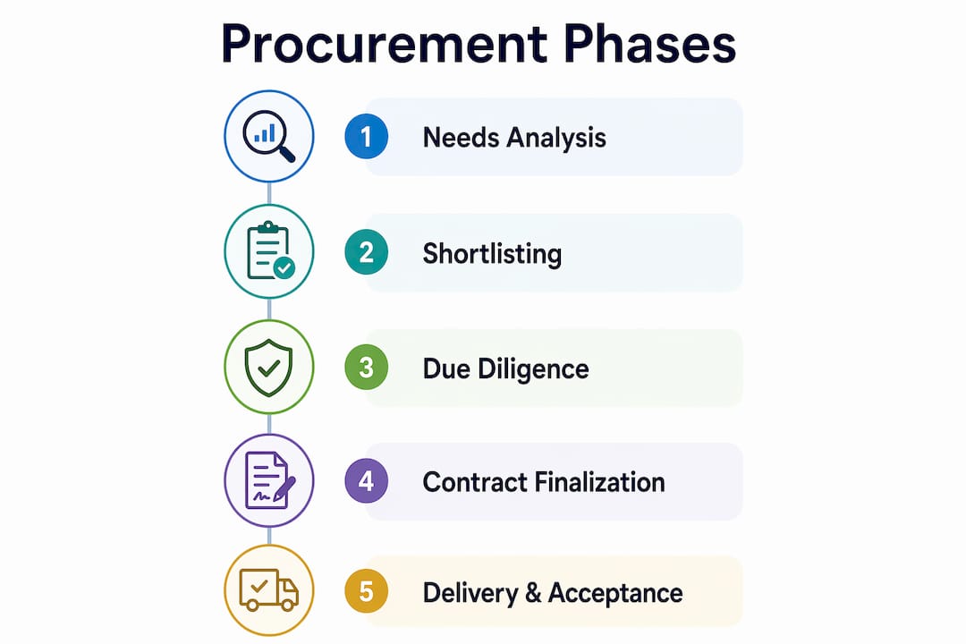 Infographic showing sequential corporate yacht procurement phases