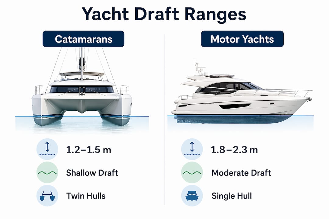 Infographic comparing yacht draft ranges by type