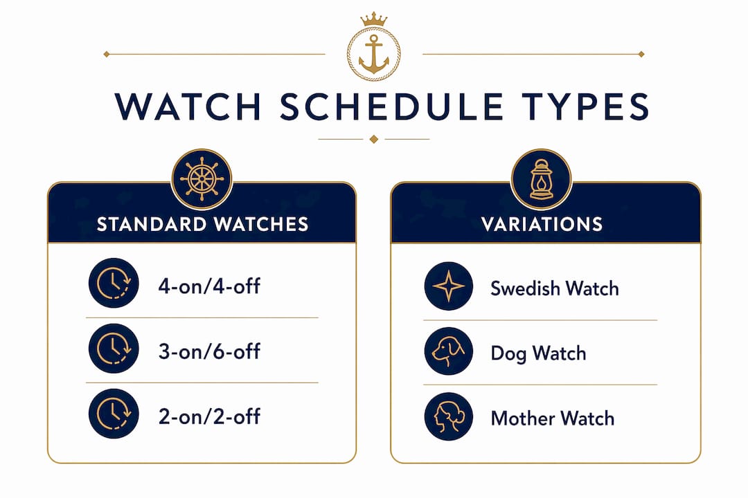 Infographic comparing yacht watch schedule types