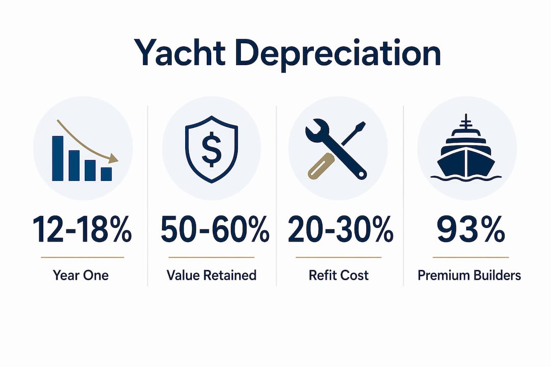 Infographic showing yacht depreciation statistics and key factors
