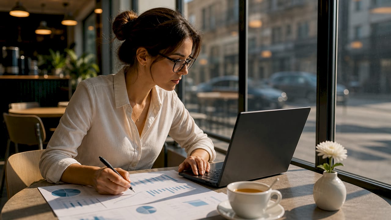 Investor analyzing yacht sales data in home office