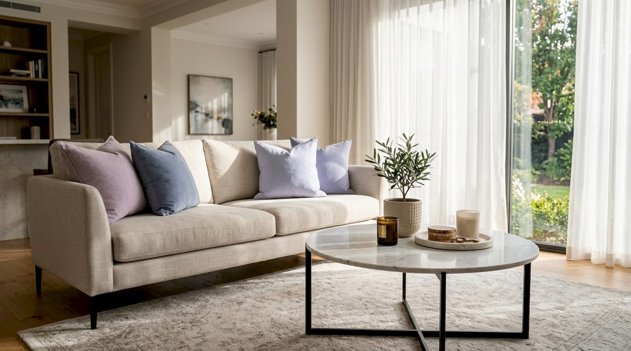 Close-up of staged luxury living room details