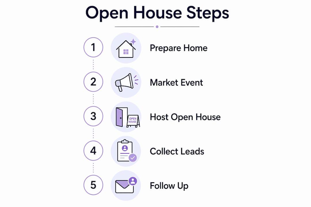 Infographic illustrating steps for a successful open house
