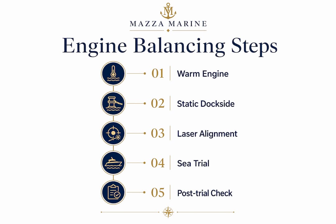 Infographic showing key steps of yacht engine balancing process
