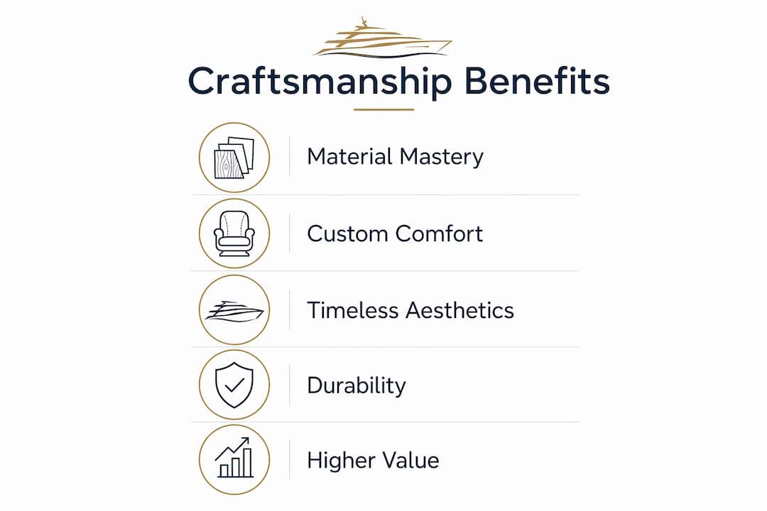 Infographic showing key benefits of handcrafted yacht details