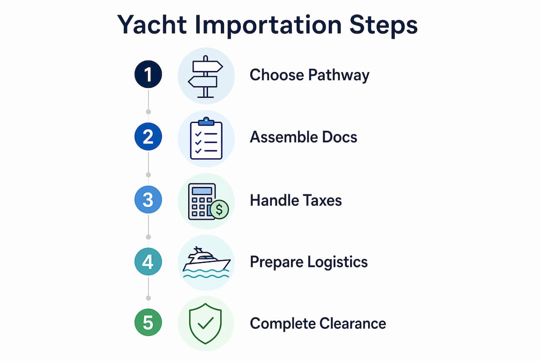 Infographic illustrating yacht importation step-by-step process