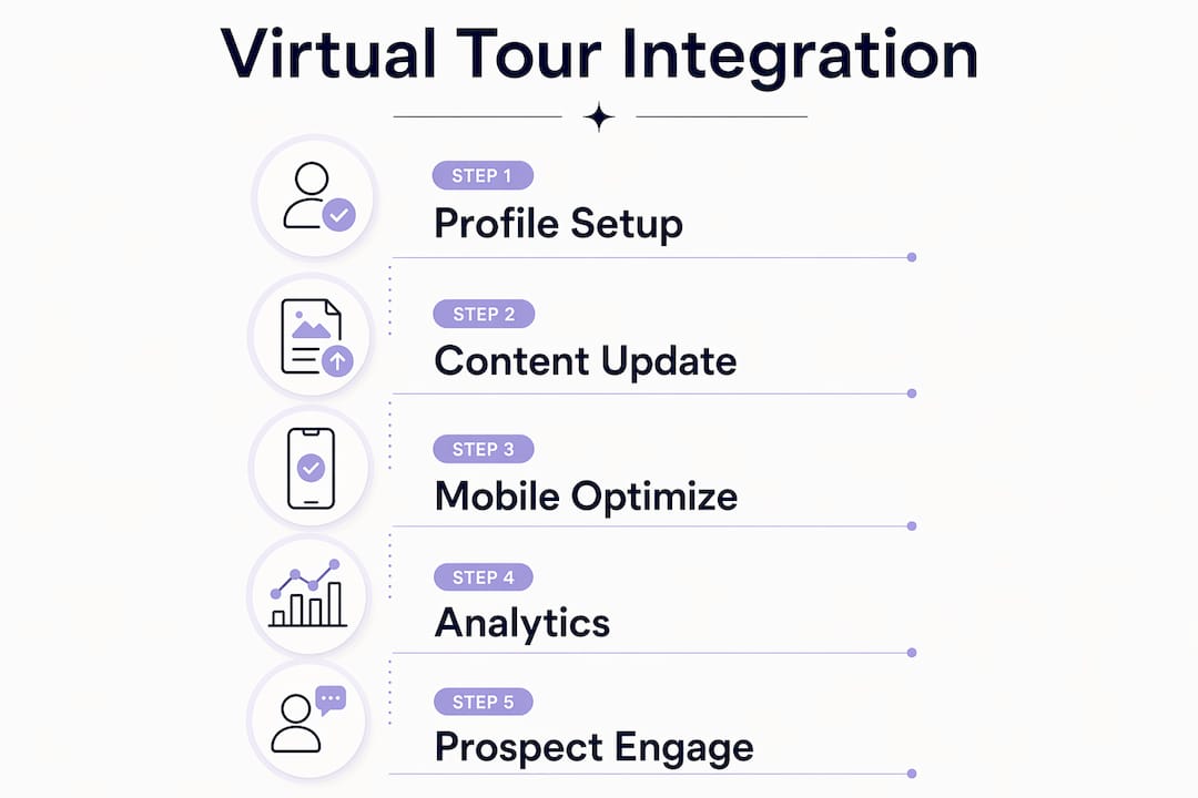 Infographic showing steps to integrate virtual tours in marketing