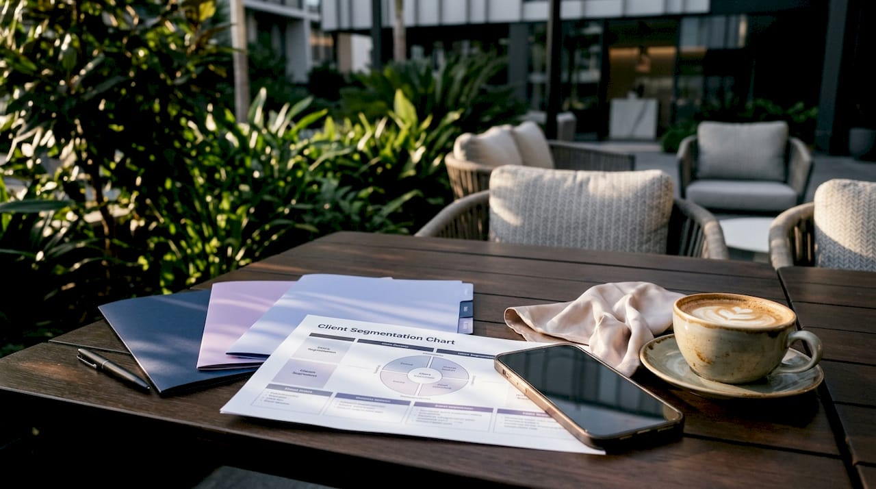 Segmented marketing tools on real estate desk