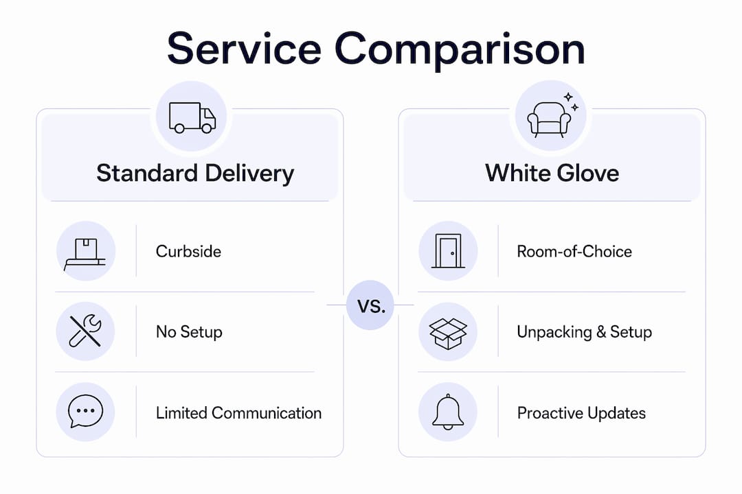 Infographic comparing white glove and standard delivery