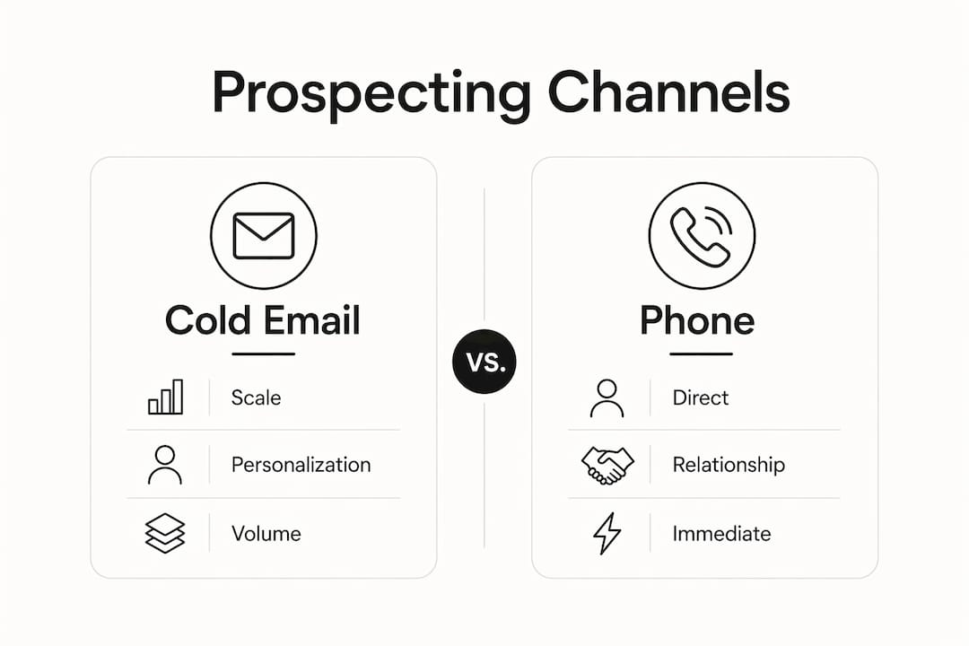 Infographic comparing cold email and phone prospecting channels