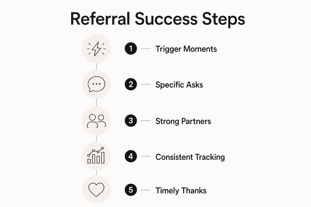 Infographic illustrating key steps to referral success
