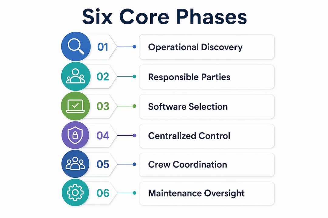 Infographic illustrating six core phases of fleet operations