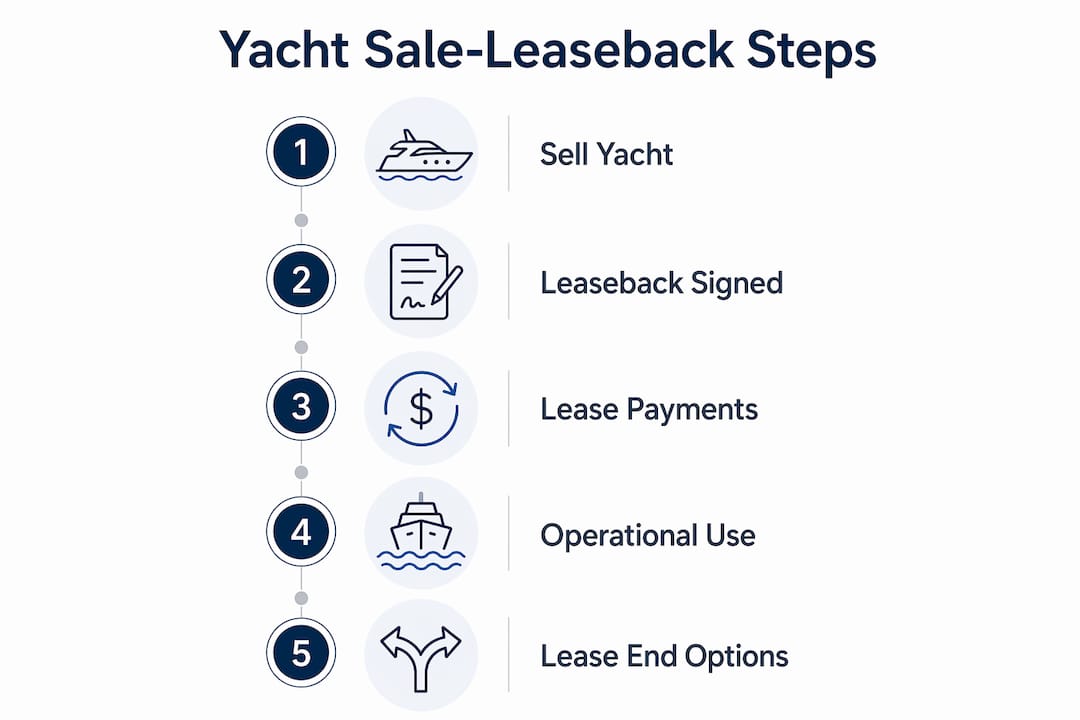 Infographic outlining yacht sale-leaseback process steps