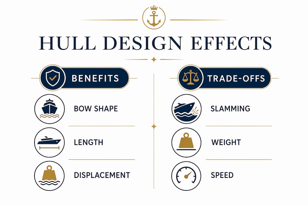 Infographic comparing hull design benefits and trade-offs