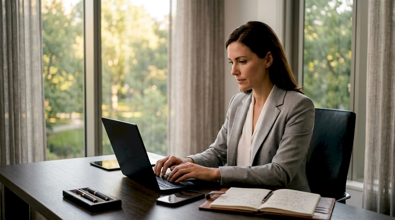 Close-up of executive typing client email