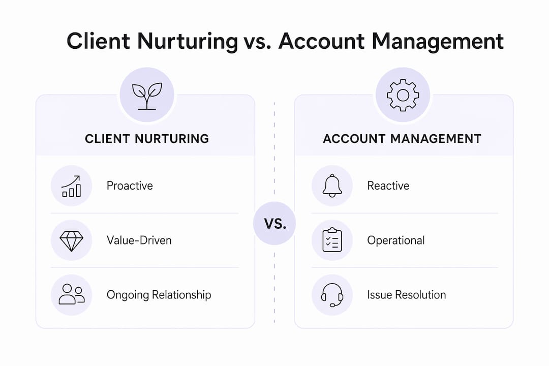 Infographic comparing client nurturing and account management