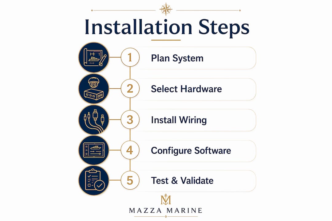 Step-by-step yacht automation installation infographic