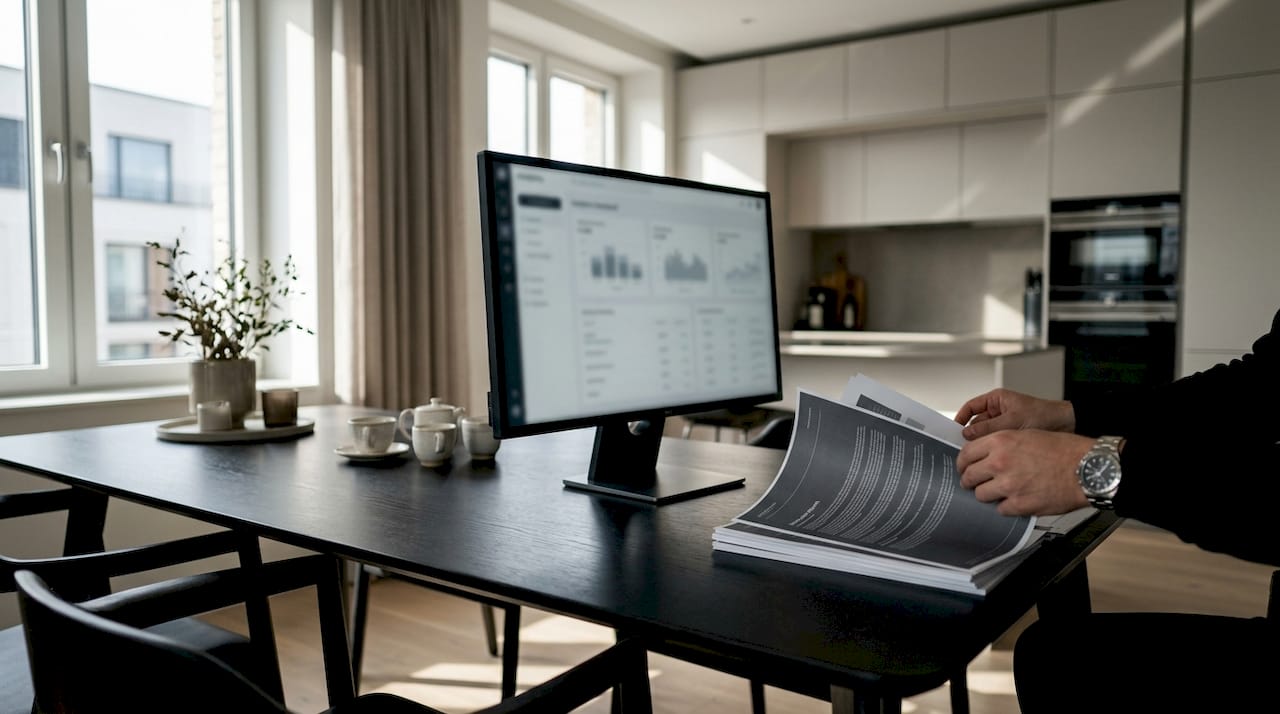 Close-up hands reviewing sales cycle data