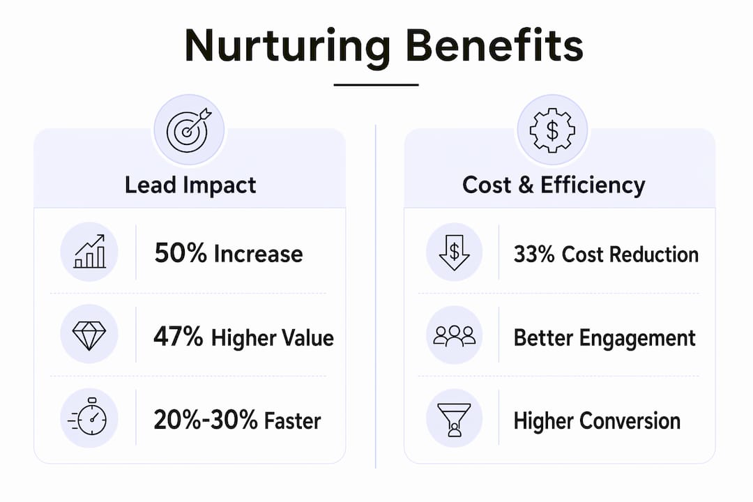 Infographic comparing lead nurturing benefits and costs