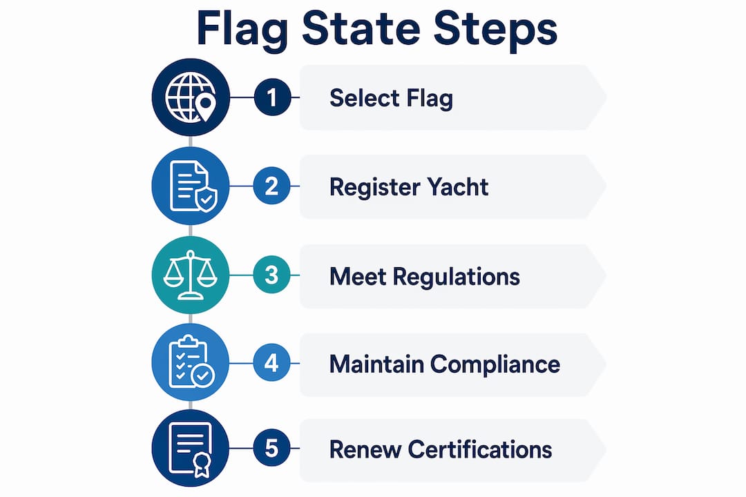 Infographic showing steps to select and comply with a flag state