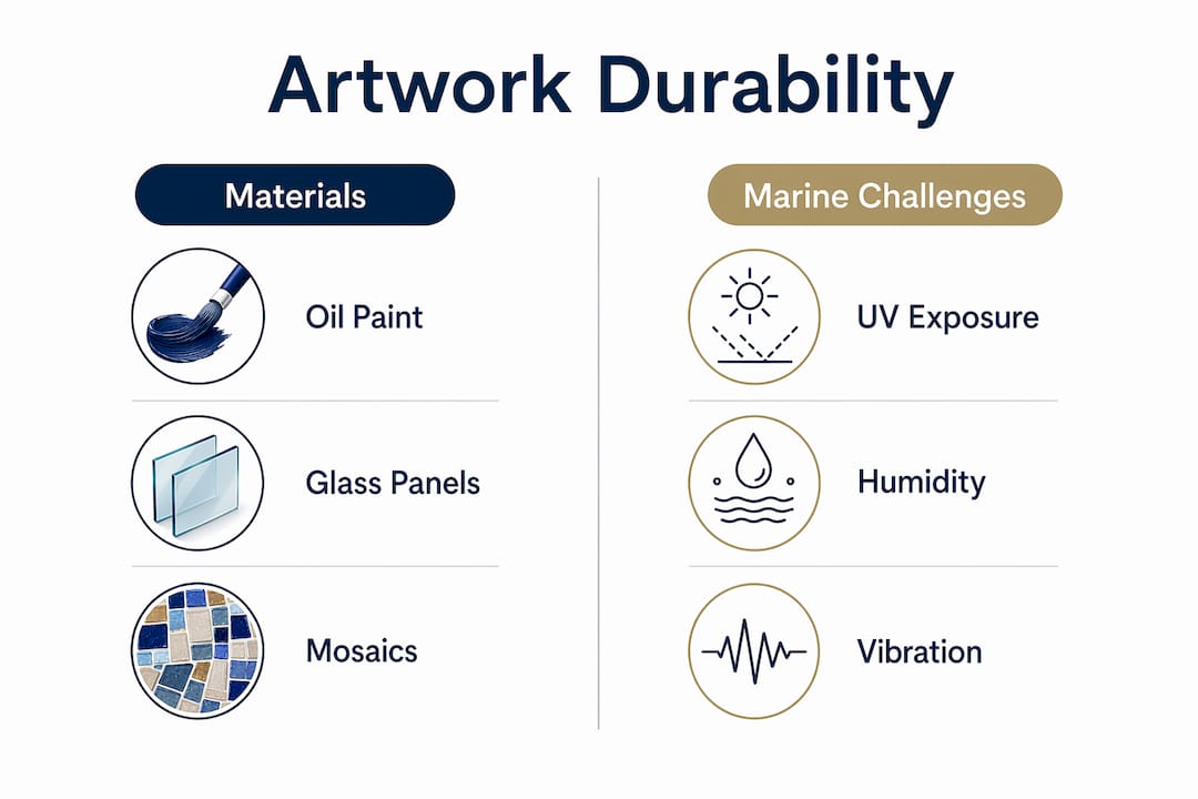 Infographic comparing artwork materials and marine durability challenges