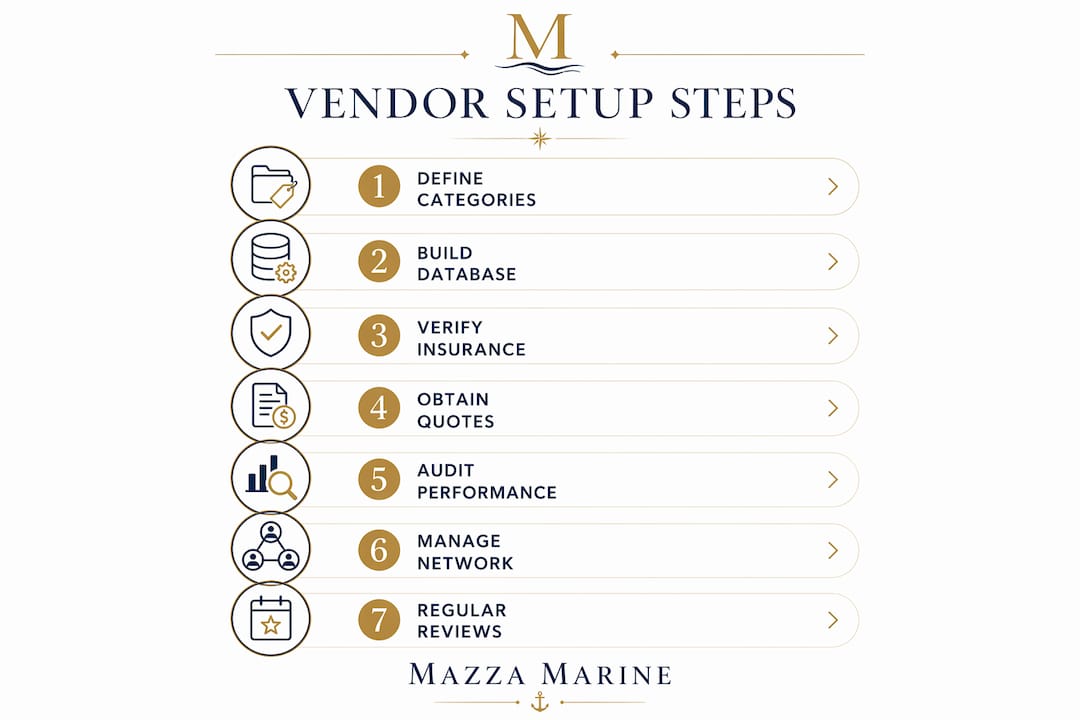 Infographic illustrating yacht vendor network setup steps