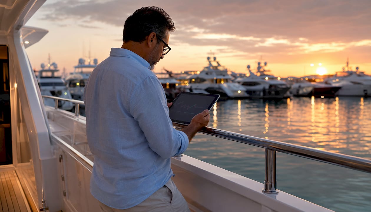 Man evaluating yacht insurance as investment