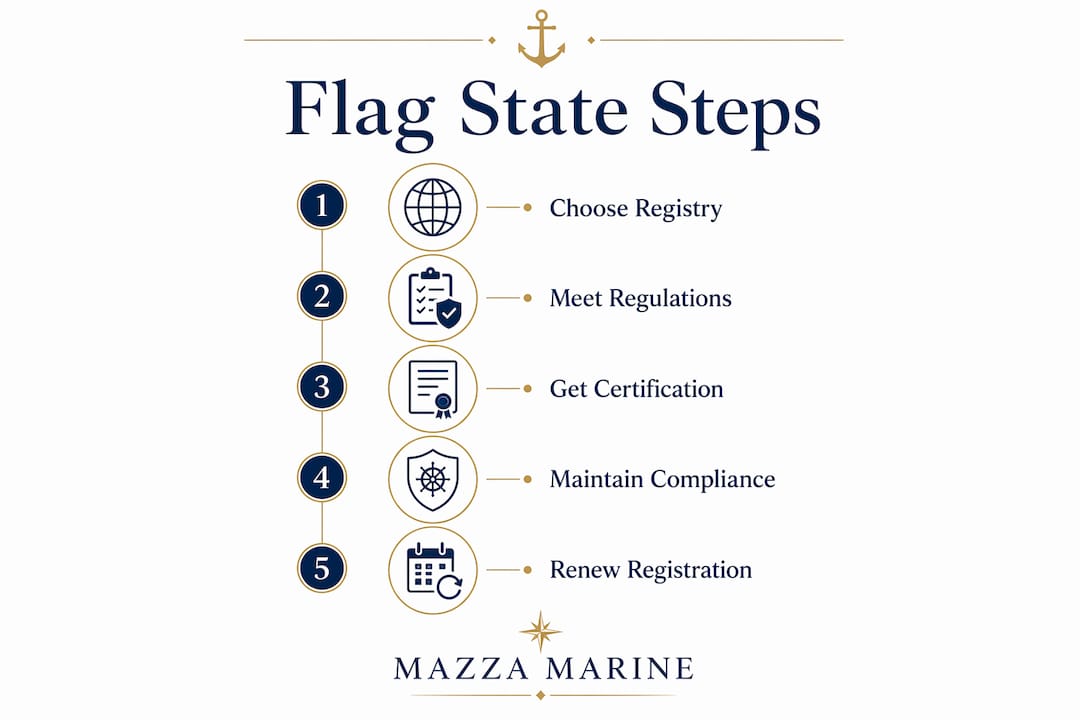 Infographic illustrating yacht flag state registration steps