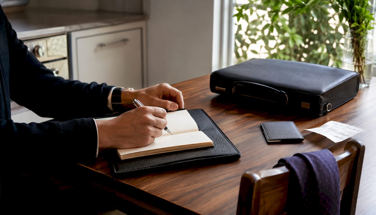 Close view of luxury client management desk setup