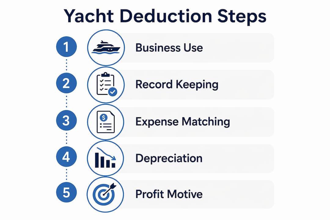 Infographic outlining yacht tax deduction key steps