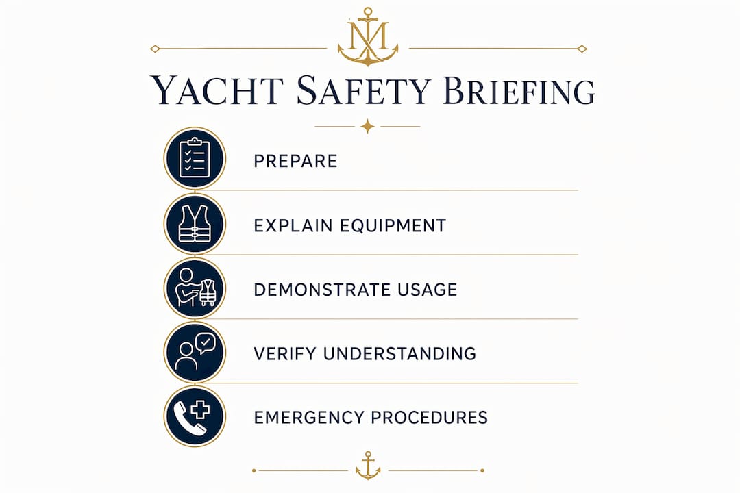 Infographic showing yacht safety briefing steps