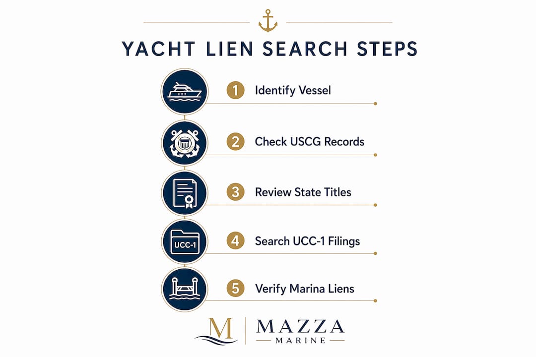 Infographic showing yacht lien search steps process