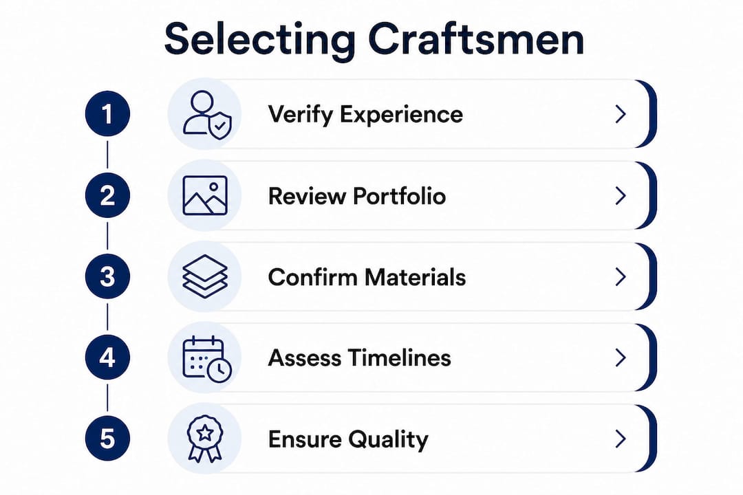 Infographic outlining yacht woodwork craftsmen selection steps
