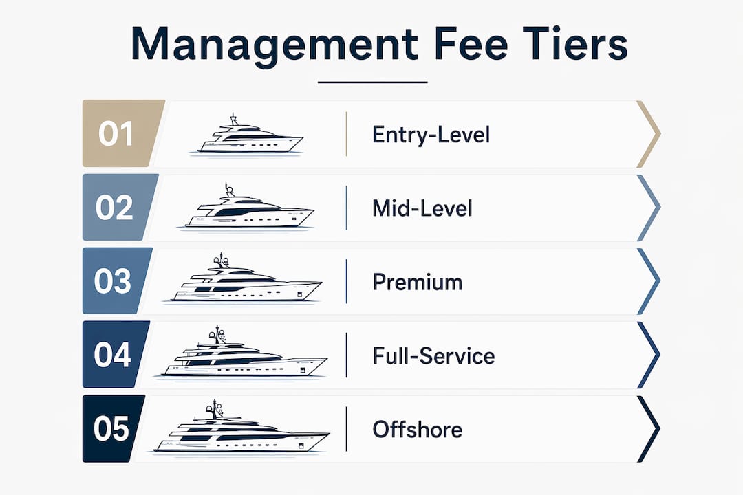 Infographic of yacht management fee tier hierarchy