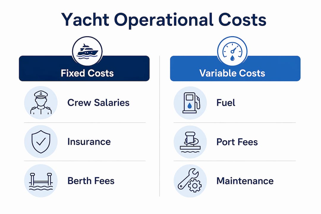 Infographic comparing yacht fixed vs. variable costs