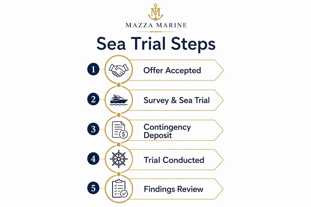 Infographic outlining yacht sea trial process steps