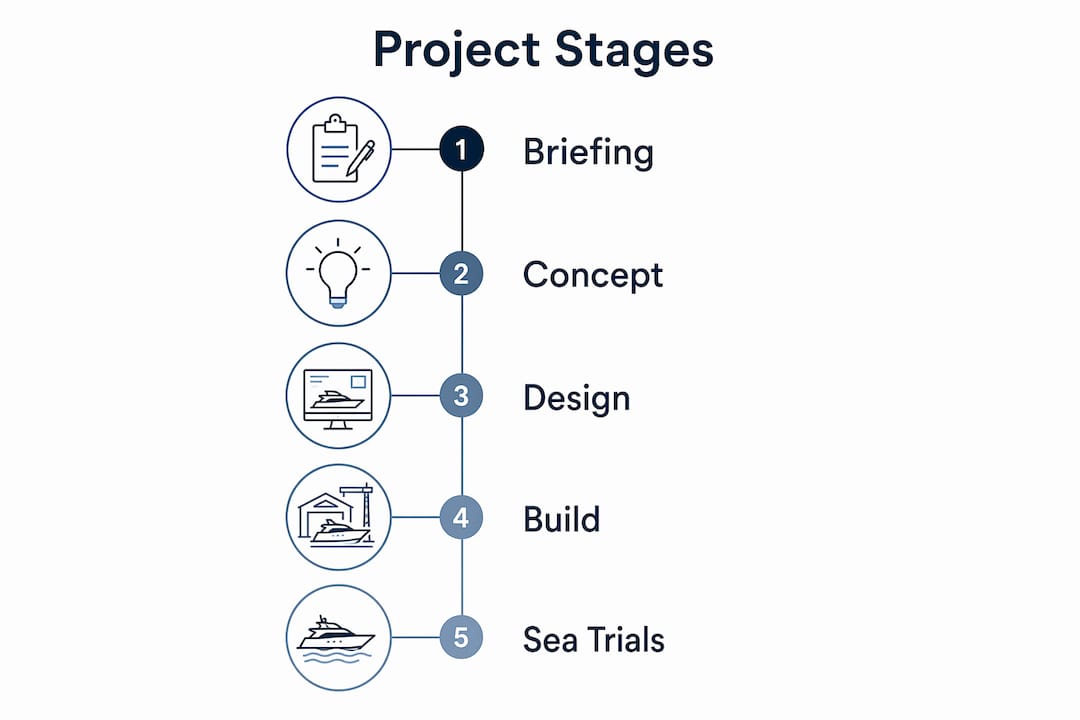 Infographic showing stages of a custom yacht project